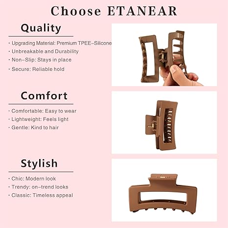 Unbreakable Flexible Hair Claw Clip for Women (Combo of 2)